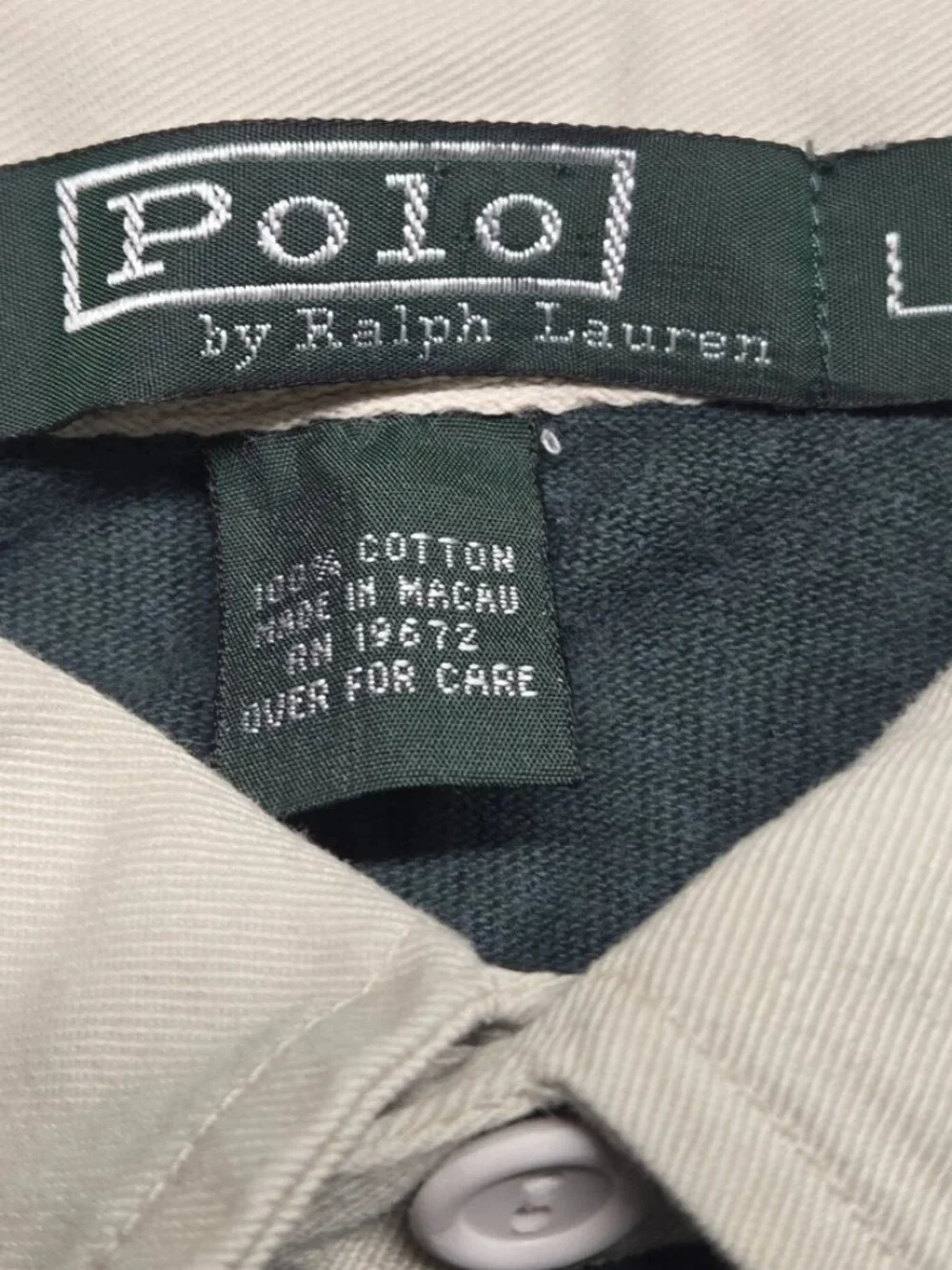 VTG Polo Ralph Lauren Rugby Shirt Macau Tag Green Yellow 67 Felt Applique L